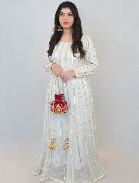 White Chikankari Kalidaar