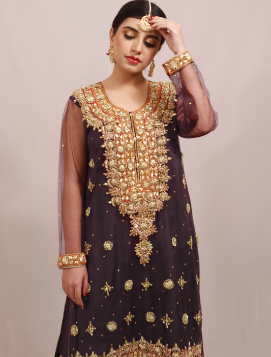 Mehndi Gota Dress - Purple