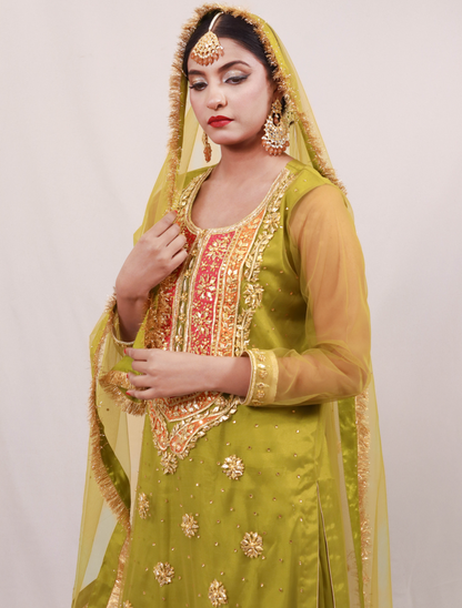 Mehndi Gota Dress - Lime Green