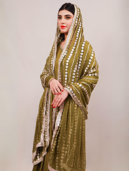 Olive Gota Silk Kalidaar