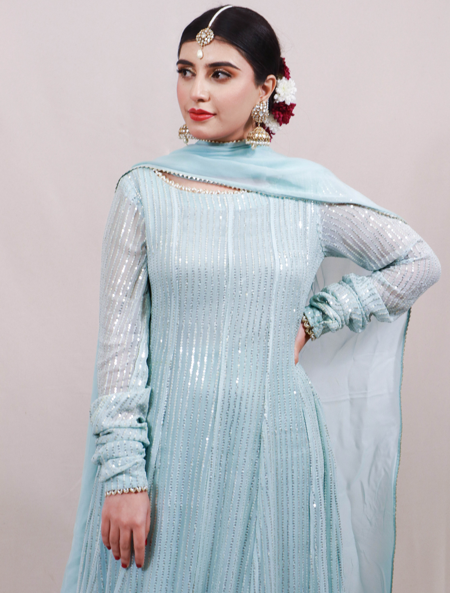 Ice Blue Sequins Kalidaar