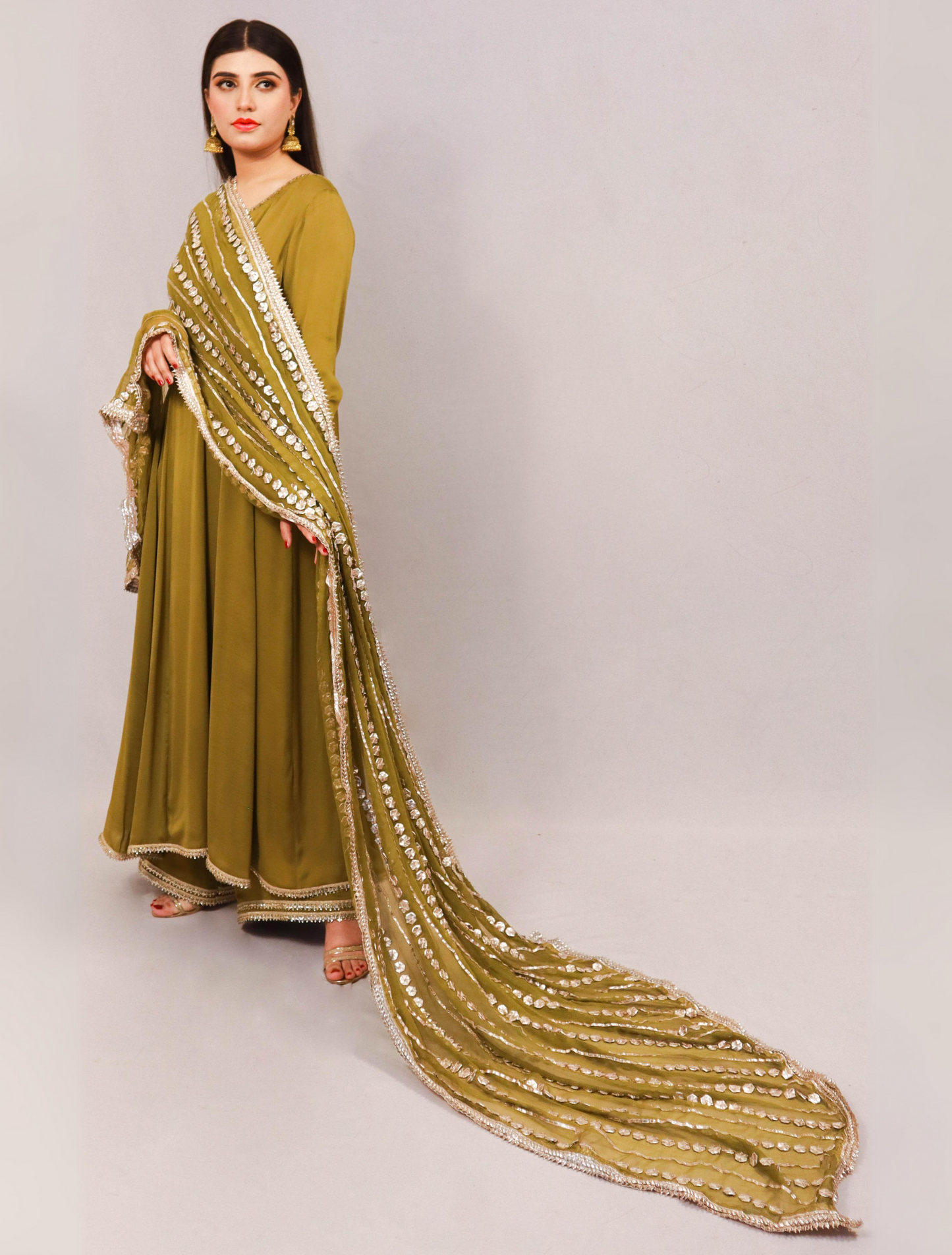 Olive Gota Silk Kalidaar