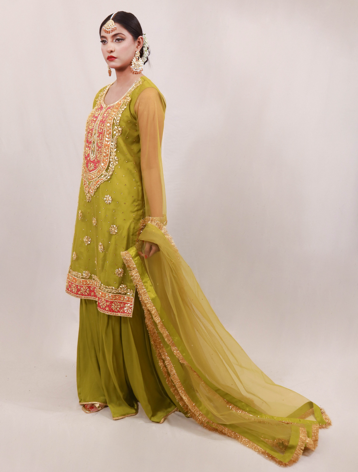 Mehndi Gota Dress - Lime Green