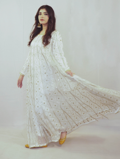 White Chikankari Kalidaar