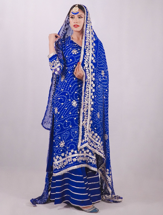 Royal Blue Chunri Gota Sharara