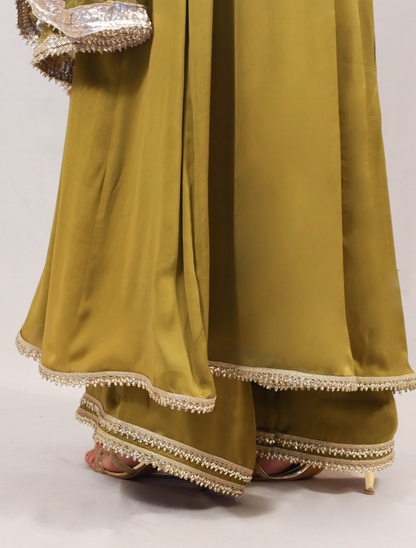 Olive Gota Silk Kalidaar