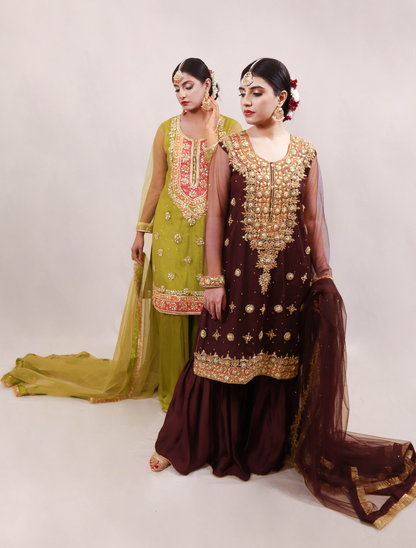 Mehndi Gota Dress - Lime Green