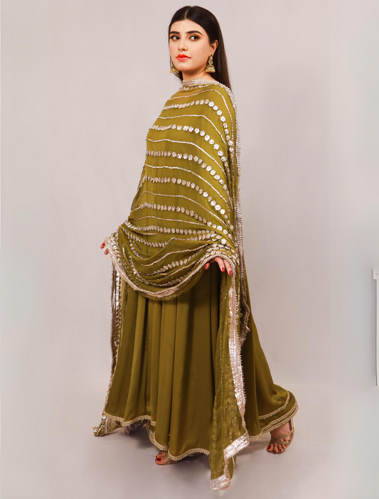 Olive Gota Silk Kalidaar