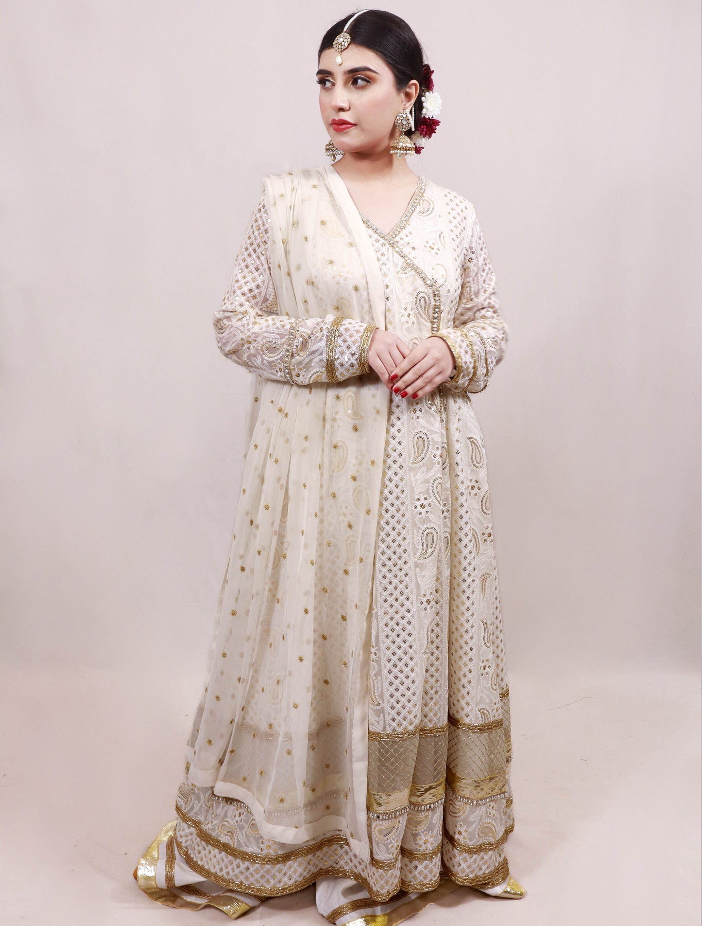 White Chikankari Angrakha