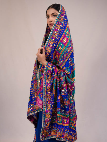 Silk Suit with Multicolored Mirror Dupatta