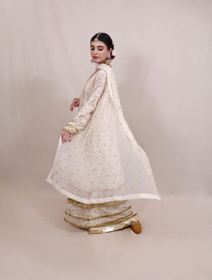 White Chikankari Angrakha