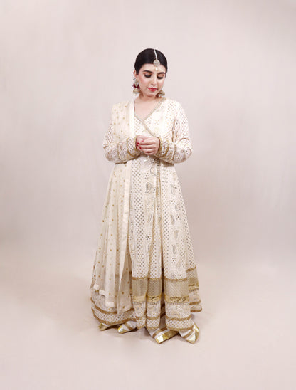 White Chikankari Angrakha