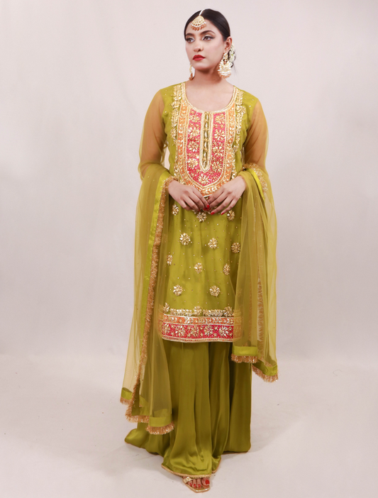 Mehndi Gota Dress - Lime Green