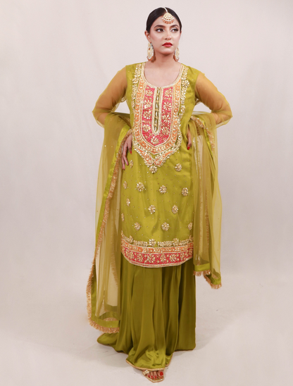 Mehndi Gota Dress - Lime Green