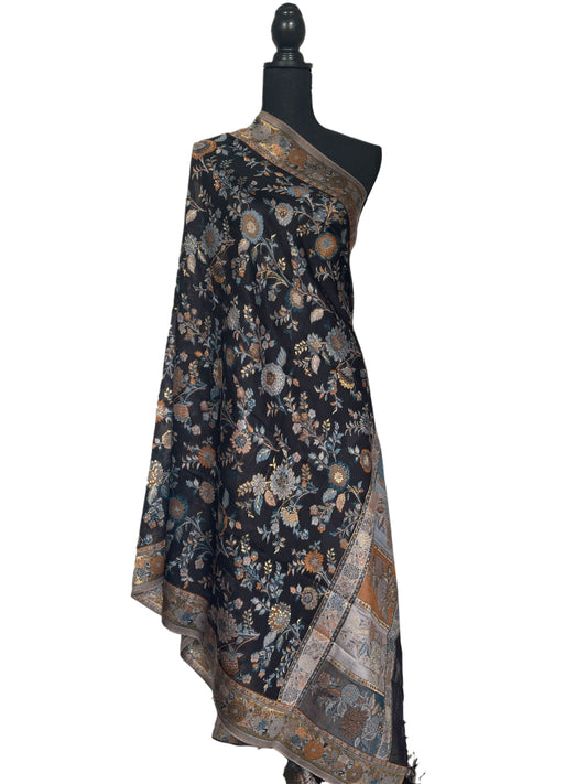 Silk Shawl - Black/Blue