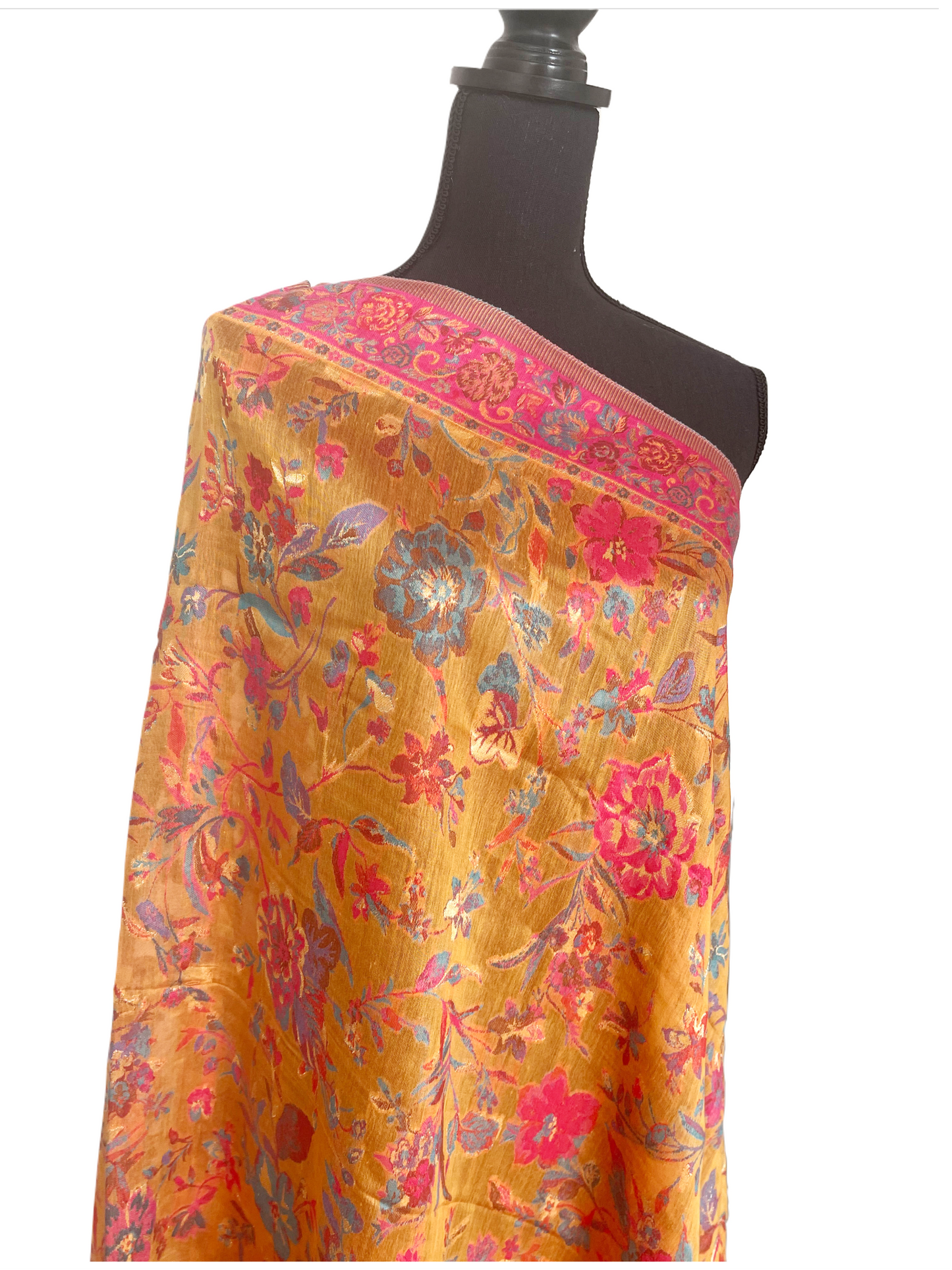 Silk Shawl - Mustard Yellow/Pink