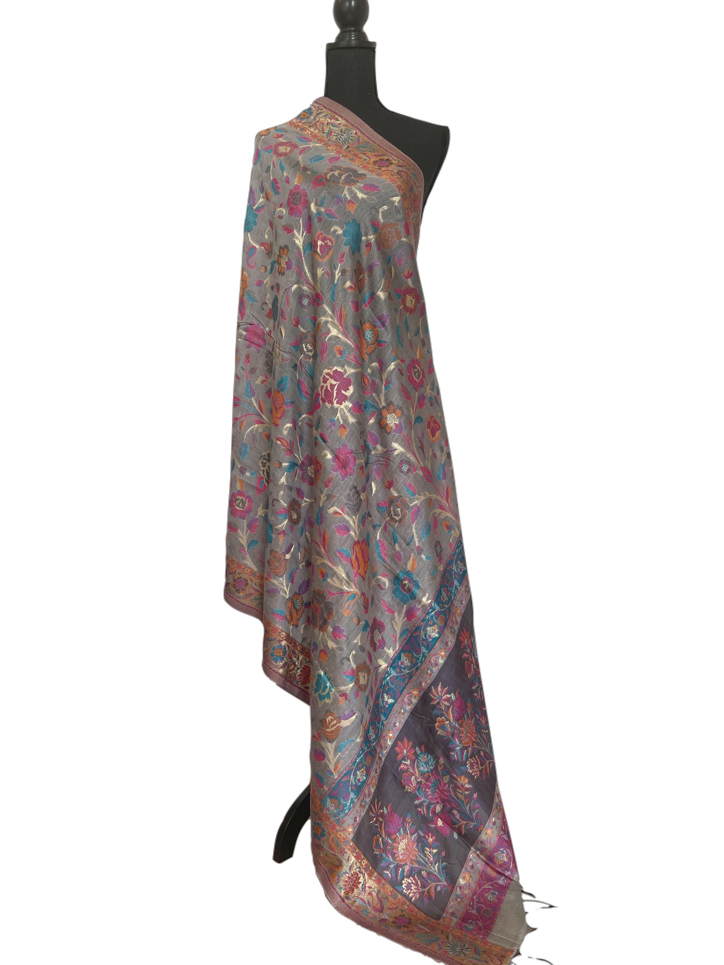 Silk Shawl Floral - Grey/Purple