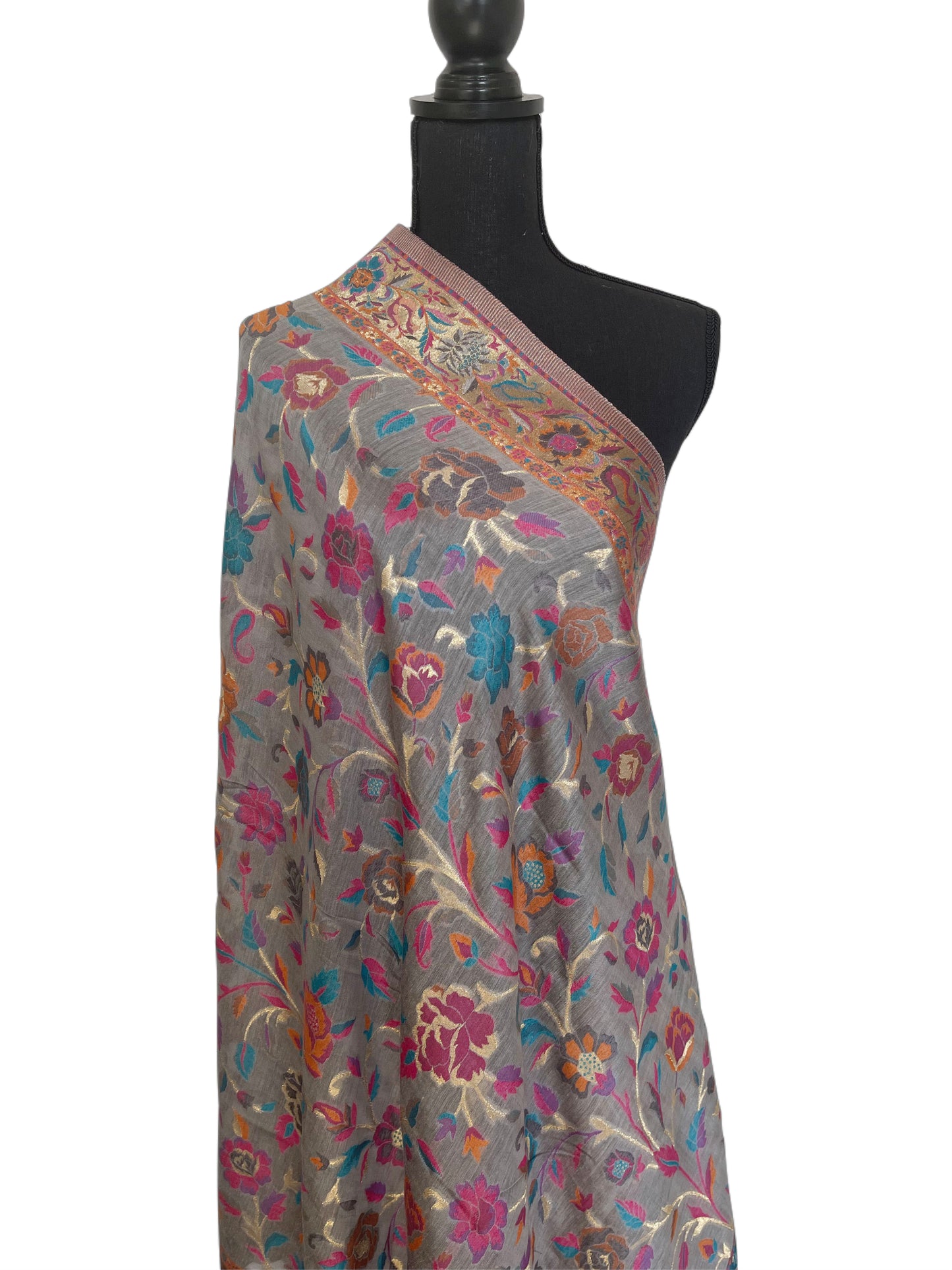 Silk Shawl Floral - Grey/Purple