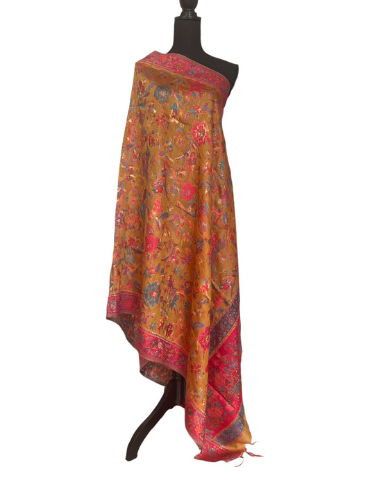 Silk Shawl - Mustard Yellow/Pink